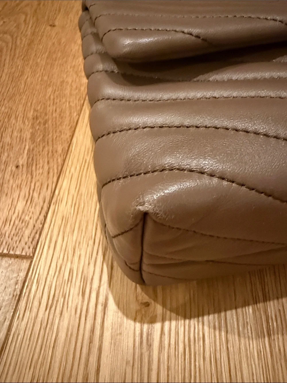 Tory Burch Quilted Shoulder Bag in Taupe with Gold Hardware